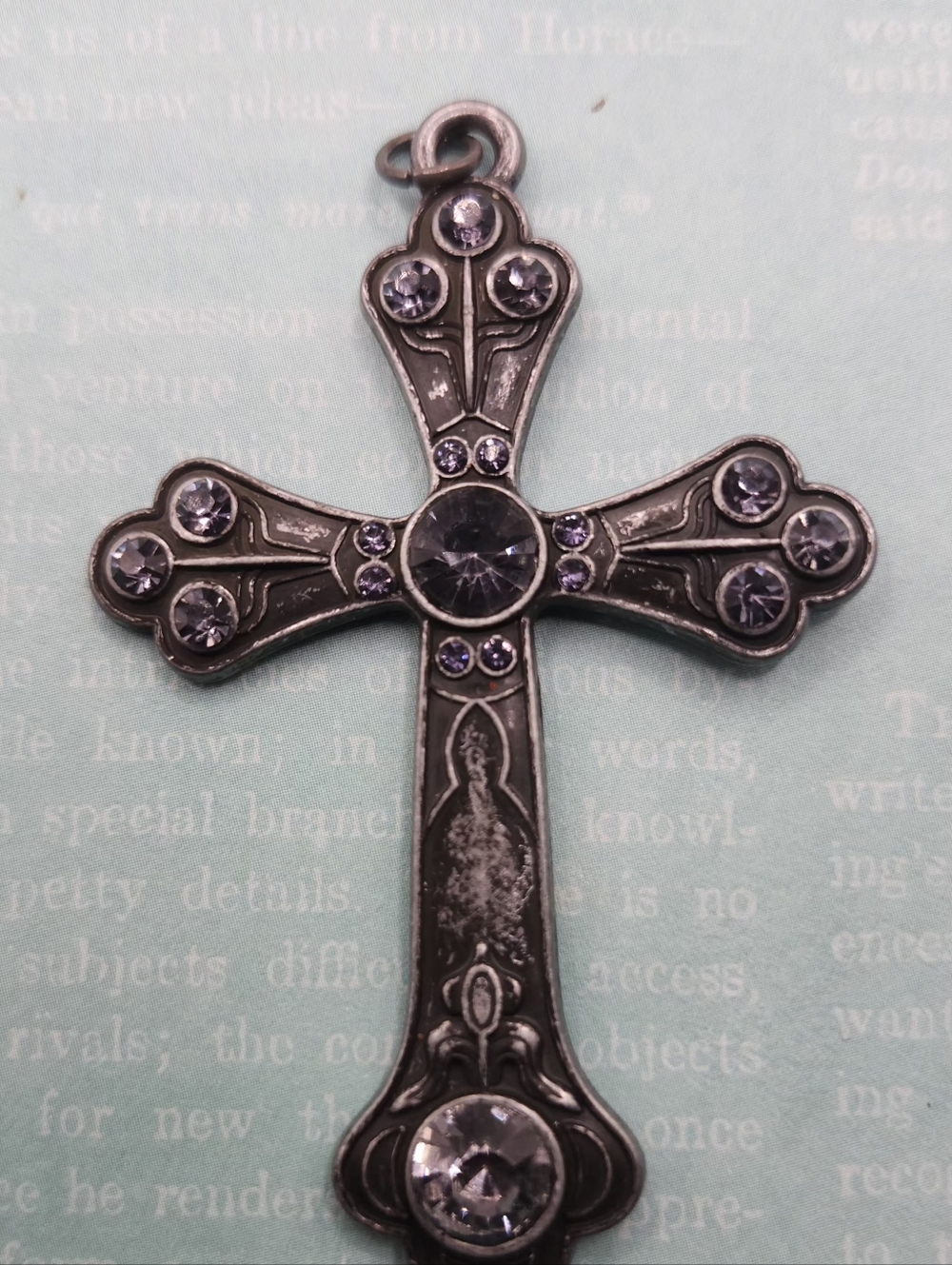 Crystal Accent Vintage-Style Cross Pendant in With Amethyst Gemstones